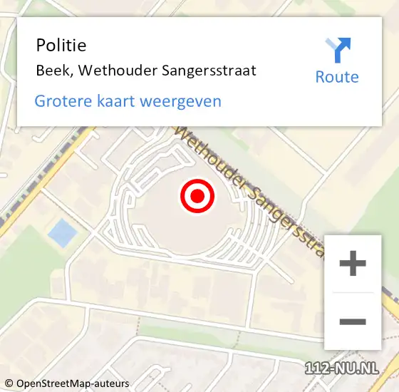 Locatie op kaart van de 112 melding: Politie Beek, Wethouder Sangersstraat op 1 juni 2022 13:31