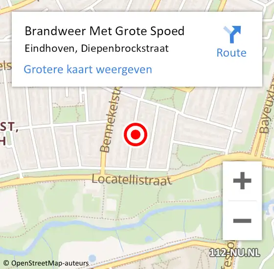 Locatie op kaart van de 112 melding: Brandweer Met Grote Spoed Naar Eindhoven, Diepenbrockstraat op 1 juni 2022 13:39