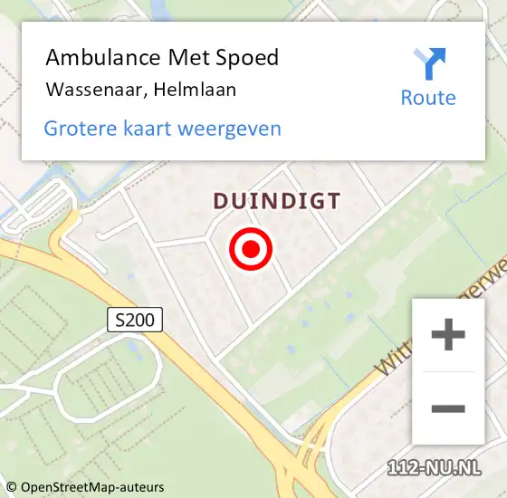 Locatie op kaart van de 112 melding: Ambulance Met Spoed Naar Wassenaar, Helmlaan op 1 juni 2022 13:40