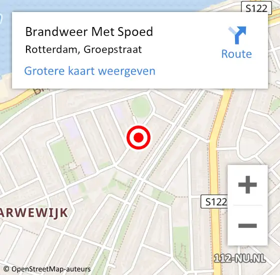 Locatie op kaart van de 112 melding: Brandweer Met Spoed Naar Rotterdam, Groepstraat op 1 juni 2022 13:42
