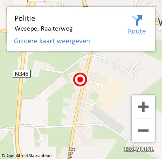Locatie op kaart van de 112 melding: Politie Wesepe, Raalterweg op 1 juni 2022 13:42
