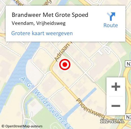 Locatie op kaart van de 112 melding: Brandweer Met Grote Spoed Naar Veendam, Vrijheidsweg op 1 juni 2022 13:47