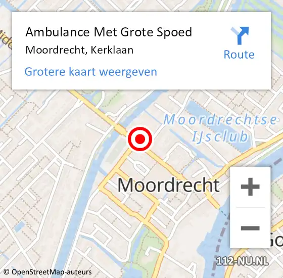 Locatie op kaart van de 112 melding: Ambulance Met Grote Spoed Naar Moordrecht, Kerklaan op 1 juni 2022 13:49