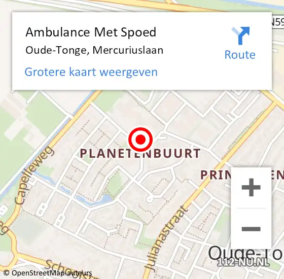 Locatie op kaart van de 112 melding: Ambulance Met Spoed Naar Oude-Tonge, Mercuriuslaan op 1 juni 2022 14:03