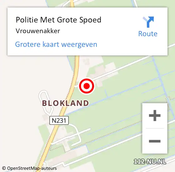 Locatie op kaart van de 112 melding: Politie Met Grote Spoed Naar Vrouwenakker op 1 juni 2022 14:04