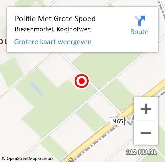 Locatie op kaart van de 112 melding: Politie Met Grote Spoed Naar Biezenmortel, Koolhofweg op 1 juni 2022 14:35