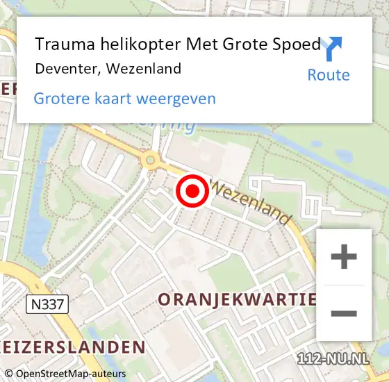 Locatie op kaart van de 112 melding: Trauma helikopter Met Grote Spoed Naar Deventer, Wezenland op 1 juni 2022 14:36