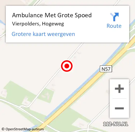 Locatie op kaart van de 112 melding: Ambulance Met Grote Spoed Naar Vierpolders, Hogeweg op 1 juni 2022 14:51