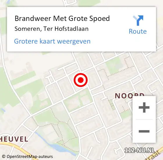 Locatie op kaart van de 112 melding: Brandweer Met Grote Spoed Naar Someren, Ter Hofstadlaan op 1 juni 2022 14:55