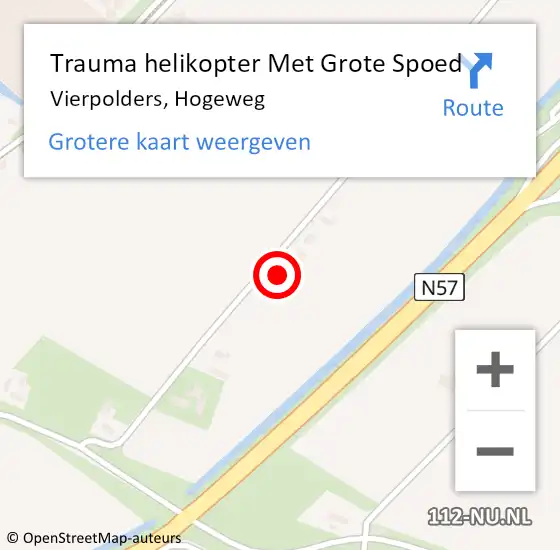 Locatie op kaart van de 112 melding: Trauma helikopter Met Grote Spoed Naar Vierpolders, Hogeweg op 1 juni 2022 14:58