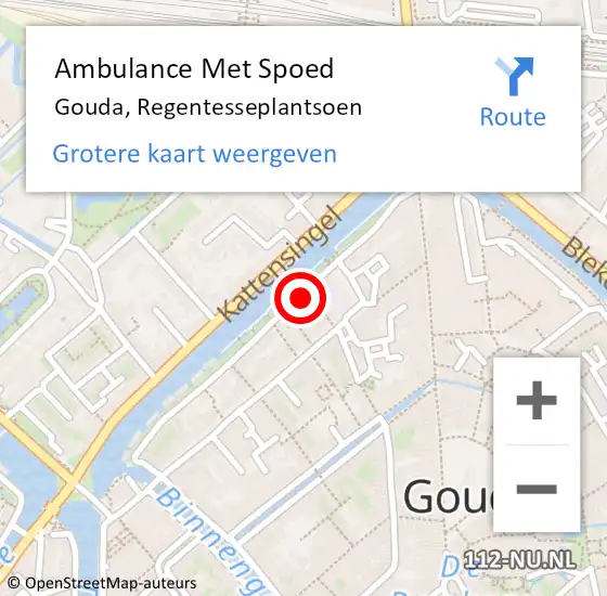 Locatie op kaart van de 112 melding: Ambulance Met Spoed Naar Gouda, Regentesseplantsoen op 1 juni 2022 15:07