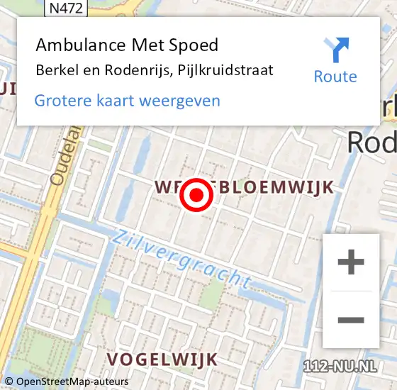 Locatie op kaart van de 112 melding: Ambulance Met Spoed Naar Berkel en Rodenrijs, Pijlkruidstraat op 1 juni 2022 15:15