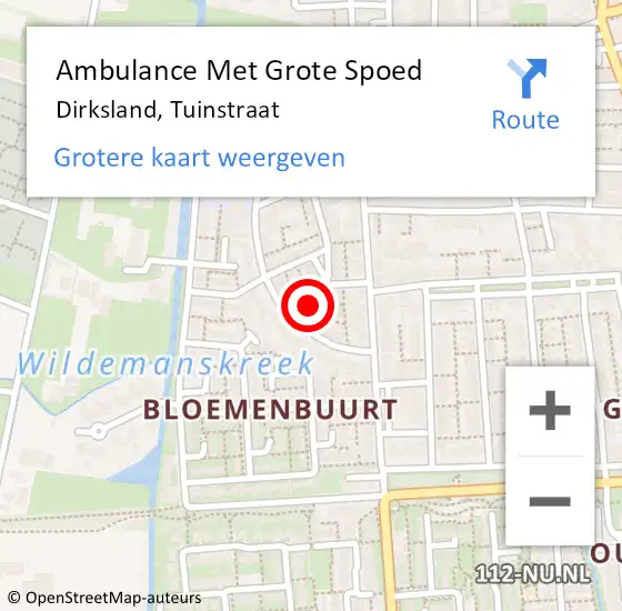 Locatie op kaart van de 112 melding: Ambulance Met Grote Spoed Naar Dirksland, Tuinstraat op 1 juni 2022 15:38