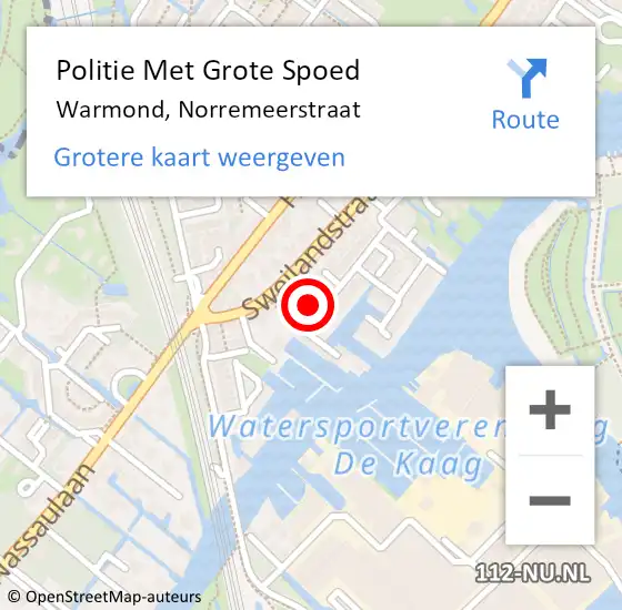 Locatie op kaart van de 112 melding: Politie Met Grote Spoed Naar Warmond, Norremeerstraat op 1 juni 2022 16:02