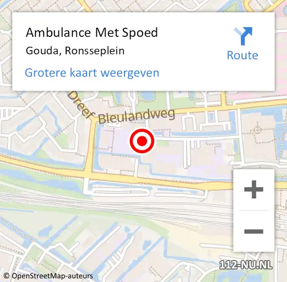 Locatie op kaart van de 112 melding: Ambulance Met Spoed Naar Gouda, Ronsseplein op 1 juni 2022 16:07