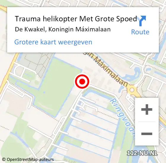 Locatie op kaart van de 112 melding: Trauma helikopter Met Grote Spoed Naar De Kwakel, Koningin Máximalaan op 1 juni 2022 16:12