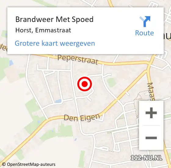 Locatie op kaart van de 112 melding: Brandweer Met Spoed Naar Horst, Emmastraat op 1 juni 2022 16:27