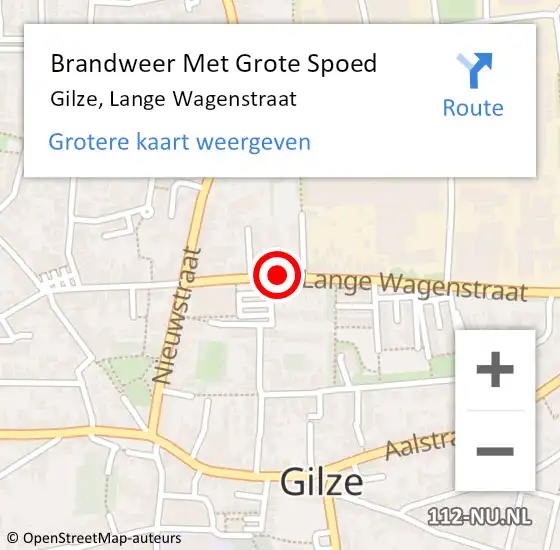 Locatie op kaart van de 112 melding: Brandweer Met Grote Spoed Naar Gilze, Lange Wagenstraat op 1 juni 2022 16:28