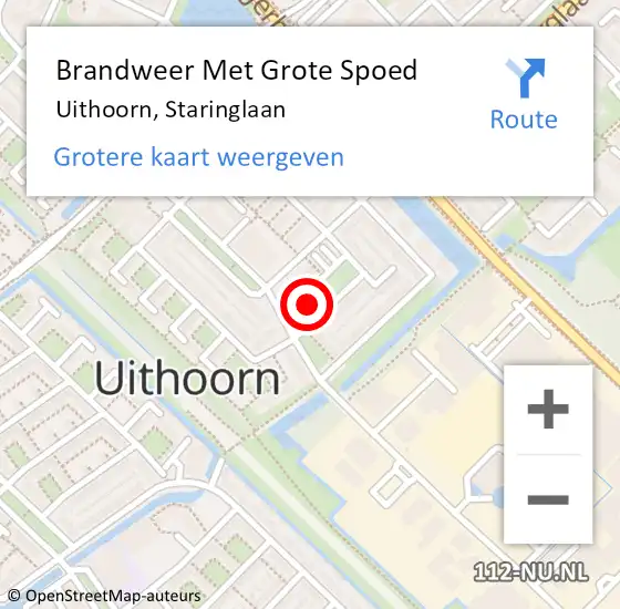 Locatie op kaart van de 112 melding: Brandweer Met Grote Spoed Naar Uithoorn, Staringlaan op 1 juni 2022 16:47