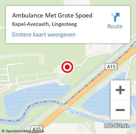 Locatie op kaart van de 112 melding: Ambulance Met Grote Spoed Naar Kapel-Avezaath, Lingesteeg op 1 juni 2022 16:51