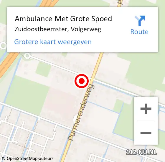 Locatie op kaart van de 112 melding: Ambulance Met Grote Spoed Naar Zuidoostbeemster, Volgerweg op 1 juni 2022 16:54