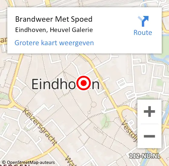 Locatie op kaart van de 112 melding: Brandweer Met Spoed Naar Eindhoven, Heuvel Galerie op 1 juni 2022 16:57