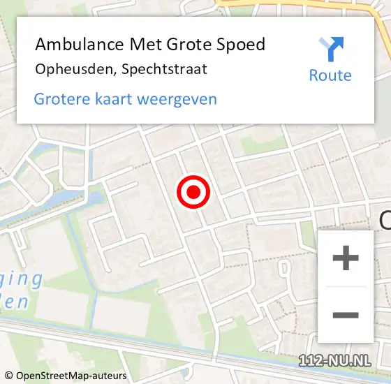 Locatie op kaart van de 112 melding: Ambulance Met Grote Spoed Naar Opheusden, Spechtstraat op 1 juni 2022 17:07