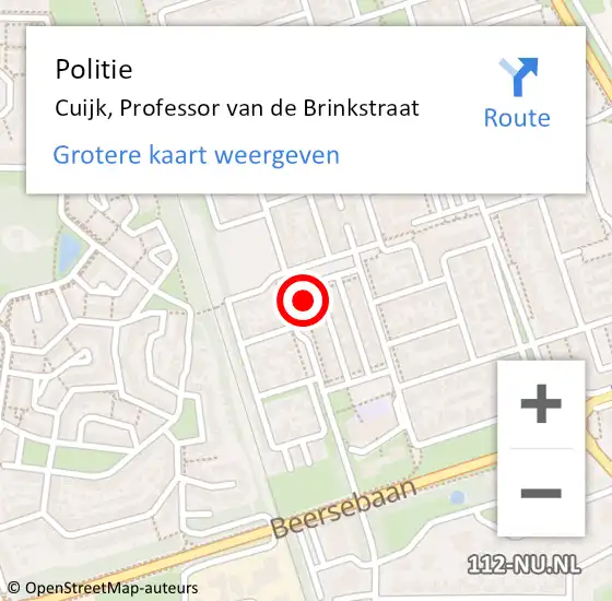 Locatie op kaart van de 112 melding: Politie Cuijk, Professor van de Brinkstraat op 1 juni 2022 17:14