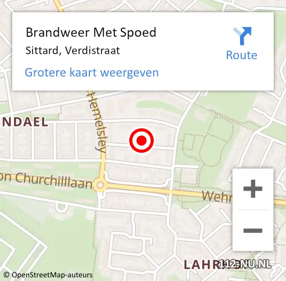 Locatie op kaart van de 112 melding: Brandweer Met Spoed Naar Sittard, Verdistraat op 1 juni 2022 17:17