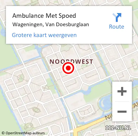 Locatie op kaart van de 112 melding: Ambulance Met Spoed Naar Wageningen, Van Doesburglaan op 1 juni 2022 17:27