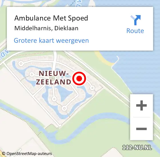 Locatie op kaart van de 112 melding: Ambulance Met Spoed Naar Middelharnis, Dieklaan op 1 juni 2022 17:28