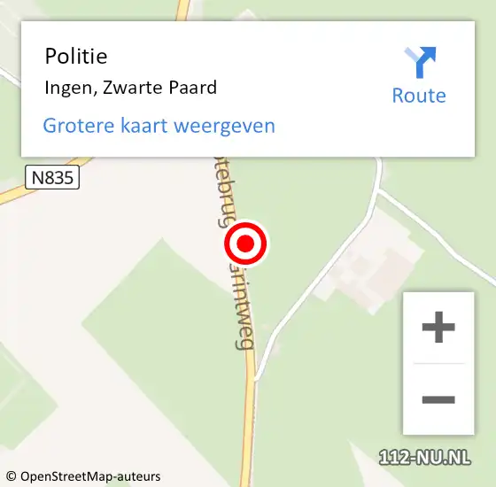 Locatie op kaart van de 112 melding: Politie Ingen, Zwarte Paard op 1 juni 2022 17:41