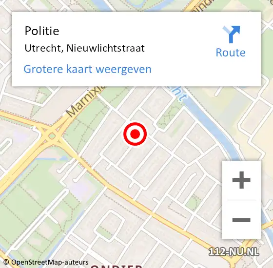 Locatie op kaart van de 112 melding: Politie Utrecht, Nieuwlichtstraat op 1 juni 2022 17:51