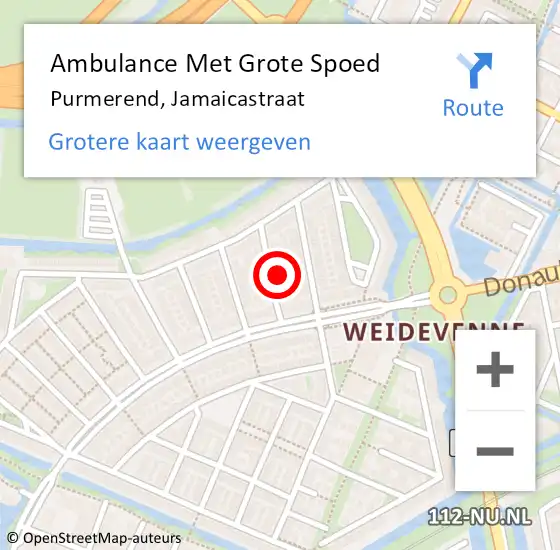 Locatie op kaart van de 112 melding: Ambulance Met Grote Spoed Naar Purmerend, Jamaicastraat op 1 juni 2022 17:51