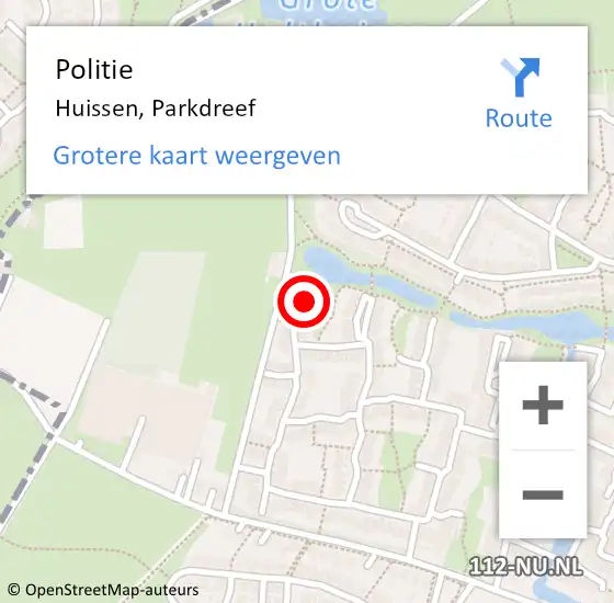 Locatie op kaart van de 112 melding: Politie Huissen, Parkdreef op 1 juni 2022 17:54