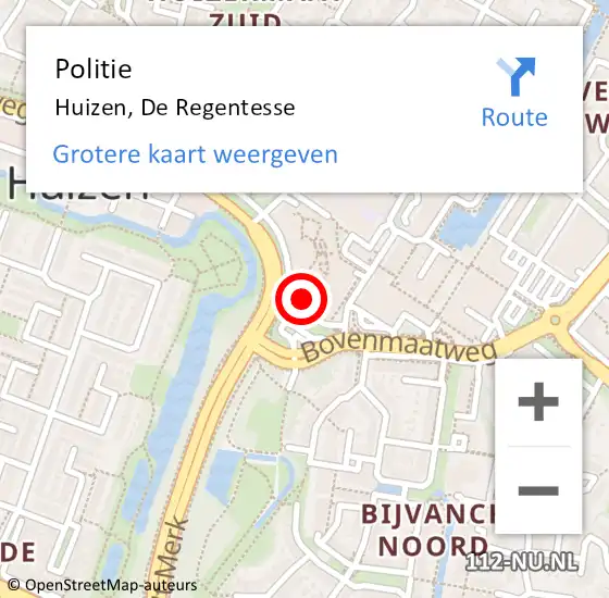 Locatie op kaart van de 112 melding: Politie Huizen, De Regentesse op 1 juni 2022 18:02