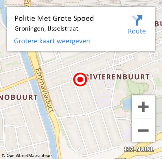 Locatie op kaart van de 112 melding: Politie Met Grote Spoed Naar Groningen, IJsselstraat op 1 juni 2022 18:12