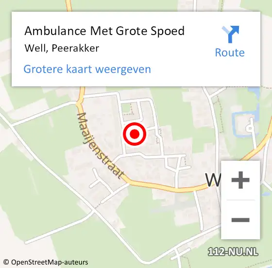 Locatie op kaart van de 112 melding: Ambulance Met Grote Spoed Naar Well, Peerakker op 1 juni 2022 18:20