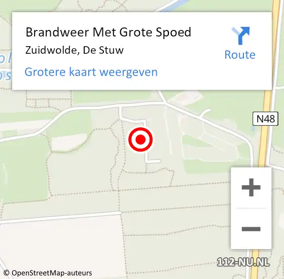 Locatie op kaart van de 112 melding: Brandweer Met Grote Spoed Naar Zuidwolde, De Stuw op 1 juni 2022 18:30