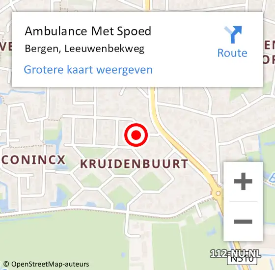 Locatie op kaart van de 112 melding: Ambulance Met Spoed Naar Bergen, Leeuwenbekweg op 1 juni 2022 18:35