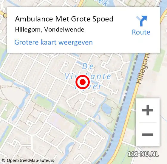 Locatie op kaart van de 112 melding: Ambulance Met Grote Spoed Naar Hillegom, Vondelwende op 1 juni 2022 18:37