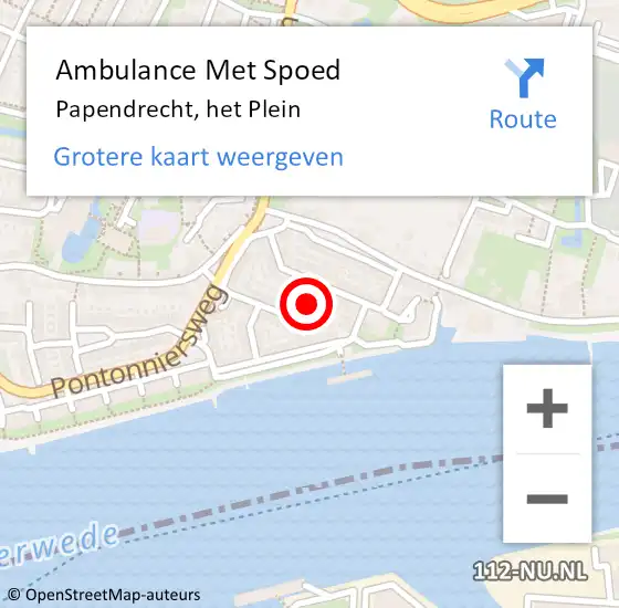 Locatie op kaart van de 112 melding: Ambulance Met Spoed Naar Papendrecht, het Plein op 1 juni 2022 18:43