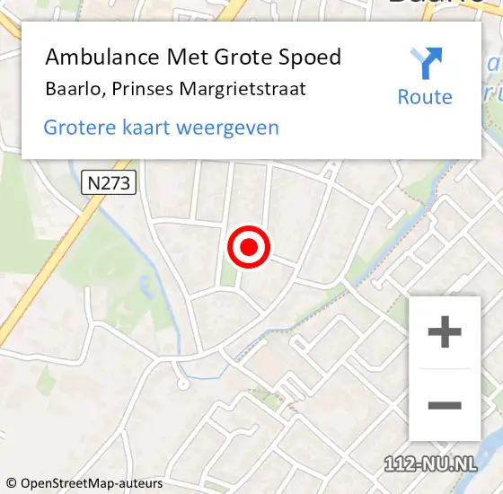 Locatie op kaart van de 112 melding: Ambulance Met Grote Spoed Naar Baarlo, Prinses Margrietstraat op 18 juli 2014 22:46