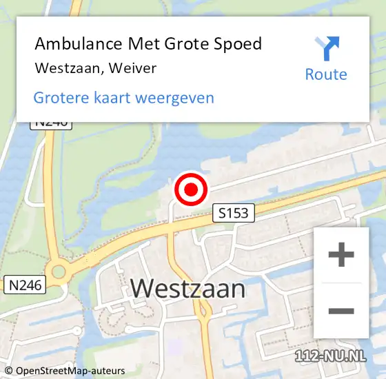 Locatie op kaart van de 112 melding: Ambulance Met Grote Spoed Naar Westzaan, Weiver op 1 juni 2022 18:54