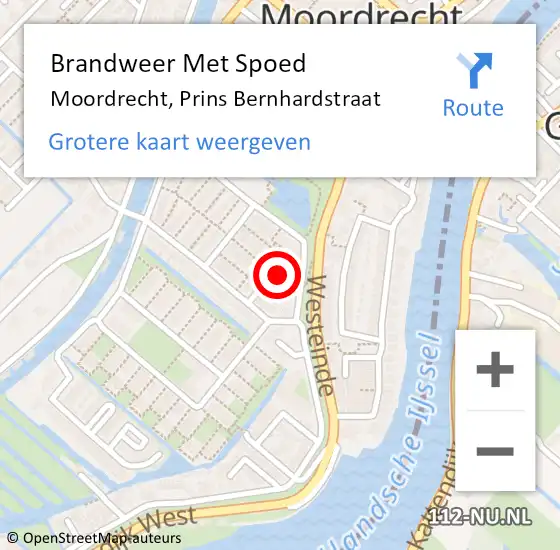 Locatie op kaart van de 112 melding: Brandweer Met Spoed Naar Moordrecht, Prins Bernhardstraat op 1 juni 2022 19:00