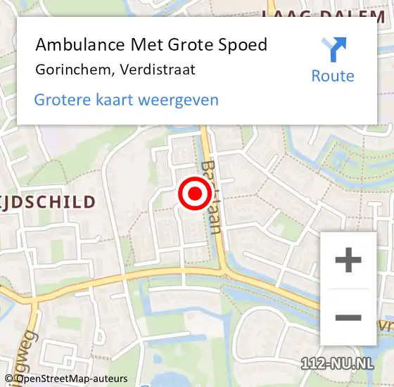 Locatie op kaart van de 112 melding: Ambulance Met Grote Spoed Naar Gorinchem, Verdistraat op 1 juni 2022 19:57