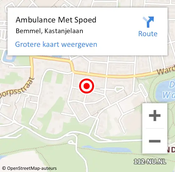 Locatie op kaart van de 112 melding: Ambulance Met Spoed Naar Bemmel, Kastanjelaan op 1 juni 2022 19:57