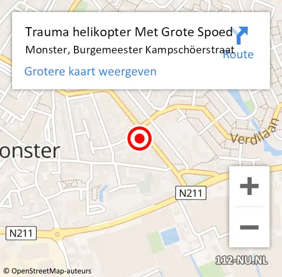 Locatie op kaart van de 112 melding: Trauma helikopter Met Grote Spoed Naar Monster, Burgemeester Kampschöerstraat op 1 juni 2022 20:17