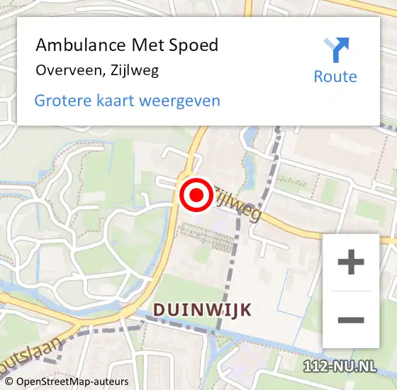 Locatie op kaart van de 112 melding: Ambulance Met Spoed Naar Overveen, Zijlweg op 1 juni 2022 20:50