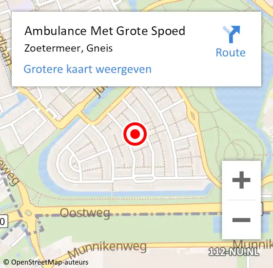 Locatie op kaart van de 112 melding: Ambulance Met Grote Spoed Naar Zoetermeer, Gneis op 1 juni 2022 21:12